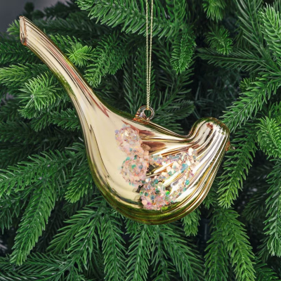 Изображение товара Украшение Yancheng Shiny стеклянное золотистое, птица 4x7x12 см