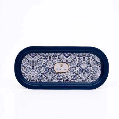 Изображение товара Поднос овальный Evle blue & white из металла 35x16 см Турция