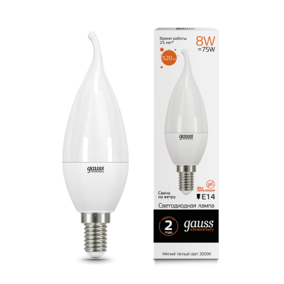 Изображение товара Gauss LED Elementary Candle Tailed 8W E14 3000K 1/10/50