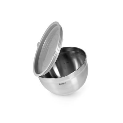 Изображение товара Миска Fissman серая из нержавеющей стали с крышкой 20x12 см 3 л