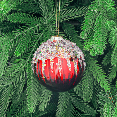 Изображение товара Шар стеклянный Yancheng Shiny красный с серебряными паетками 8 см