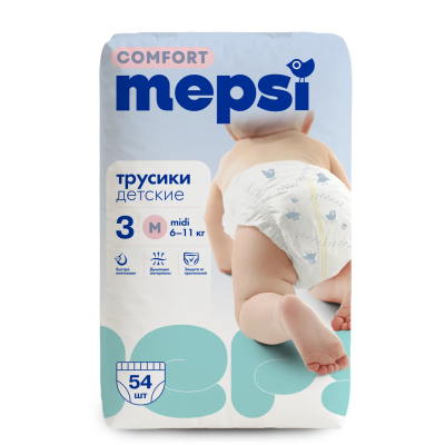 Изображение товара Подгузники-трусики Mepsi Comfort детские для малышей 6-11 кг 54 шт