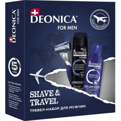 Изображение товара Древесный набор Deonica for men Shave & Travel с антиперспирантом пеной и станком
