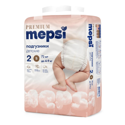 Изображение товара Подгузники Mepsi Premium детские, S, 4-9 кг, 72 шт