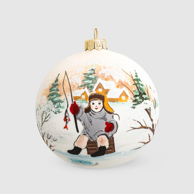 Изображение товара Шар елочный Marusya безмятежность 100 мм белый для новогоднего декора