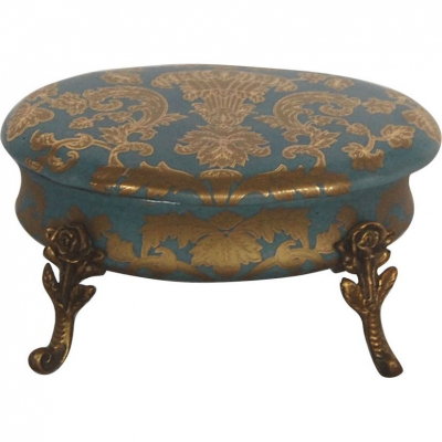 Изображение товара Шкатулка Glasar на ножках, синяя с золотым декором, 17х12х8 см