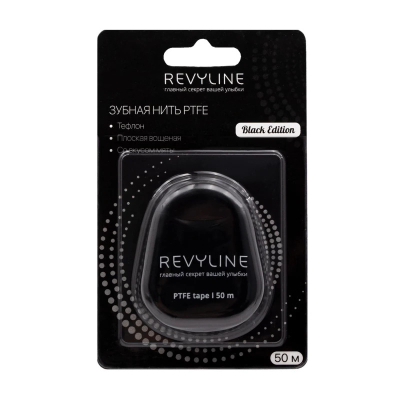 Изображение товара Зубная нить Revyline PTFE Black Edition вощеная мятная 50м Изображение товара Зубная нить Revyline PTFE Black Edition вощеная мятная 50м