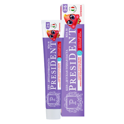 Изображение товара Зубная паста детская President Клубника для детей 3-6 лет 70 г Изображение товара Зубная паста детская President Клубника для детей 3-6 лет 70 г