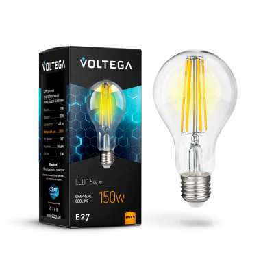 Изображение товара Лампочка Voltega E27 15W 2800K грушевидная прозрачная