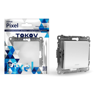 Изображение товара Выключатель Tokov Electric Pixel одноклавишный белый с индикатором Изображение товара Выключатель Tokov Electric Pixel одноклавишный белый с индикатором