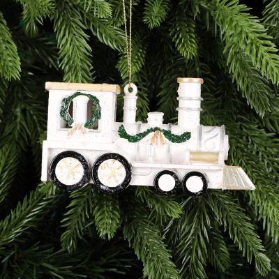 Изображение товара Рождественское украшение паровоз белое 12 см для ёлки
