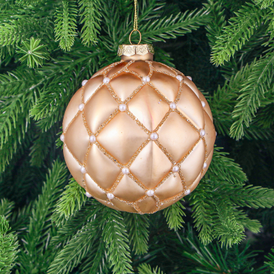 Изображение товара Стеклянный золотистый елочный шар с бусинами Yancheng Shiny 10 см