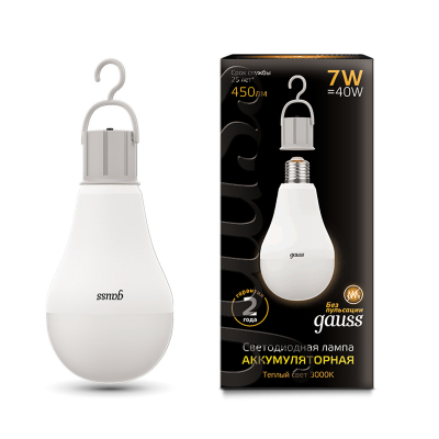 Изображение товара Мобильная LED-лампа Gauss A60 7W E27 450lm 3000K с аккумулятором и крючком Изображение товара Мобильная LED-лампа Gauss A60 7W E27 450lm 3000K с аккумулятором и крючком