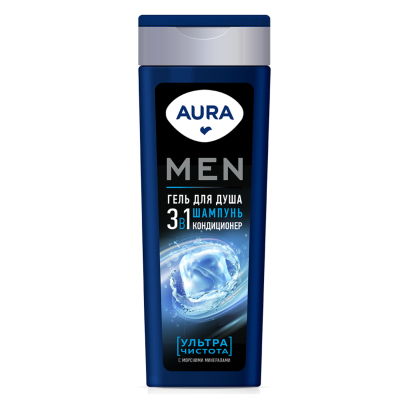 Изображение товара Гель для душа AURA Men 3 в 1 Ультра чистота 380 мл для мужчин Изображение товара Гель для душа AURA Men 3 в 1 Ультра чистота 380 мл для мужчин