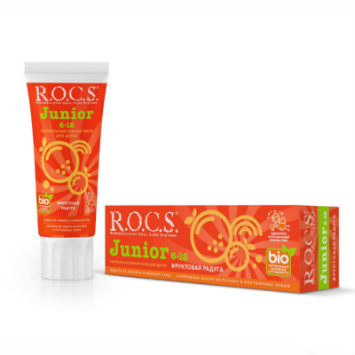 Изображение товара Детская зубная паста Rocs Junior Фруктовая радуга 74 г для молодых зубов Изображение товара Детская зубная паста Rocs Junior Фруктовая радуга 74 г для молодых зубов