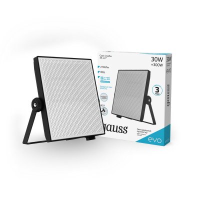 Изображение товара Светодиодный прожектор Gauss evo 30w ip65 6500k черный для фасадов и открытых пространств Изображение товара Светодиодный прожектор Gauss evo 30w ip65 6500k черный для фасадов и открытых пространств