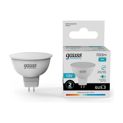 Изображение товара Лампа Gauss Elementary MR16 12V 9W 700lm 4100K GU5.3 LED батарея энергосберегающая Изображение товара Лампа Gauss Elementary MR16 12V 9W 700lm 4100K GU5.3 LED батарея энергосберегающая