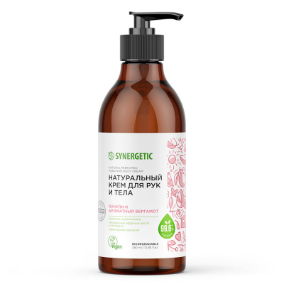 Изображение товара Натуральный крем для рук и тела Synergetic пачули и бергамот 380 мл Изображение товара Натуральный крем для рук и тела Synergetic пачули и бергамот 380 мл