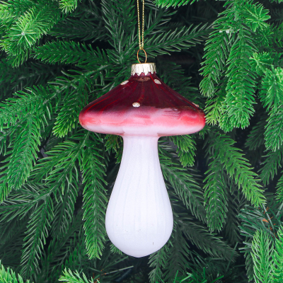Изображение товара Стеклянный новогодний шар гриб 9x9x13.5 см елочные игрушки украшение