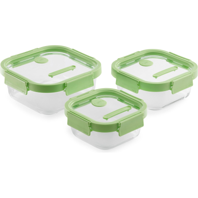 Изображение товара Набор квадратных контейнеров Lekue стеклянный зелёный 3 шт