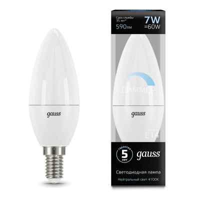 Изображение товара Лампа Gauss LED свеча-dim E14 7W 590lm 4100К черная серия Black Изображение товара Лампа Gauss LED свеча-dim E14 7W 590lm 4100К черная серия Black