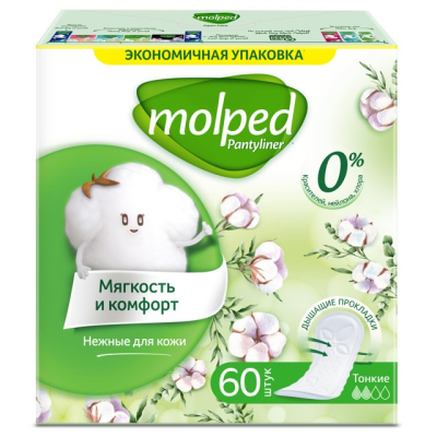 Изображение товара Прокладки ежедневные Molped Pantyliner Мягкость и комфорт 60 шт Изображение товара Прокладки ежедневные Molped Pantyliner Мягкость и комфорт 60 шт