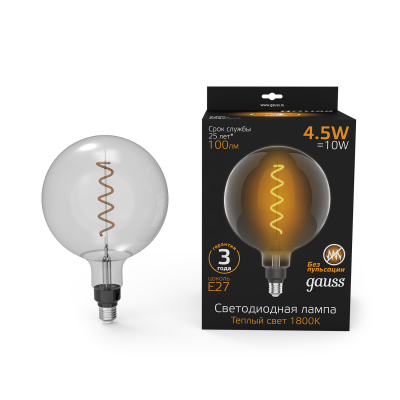 Изображение товара Лампа Gauss filament G200 E27 4.5W 1800K серого цвета для интерьера