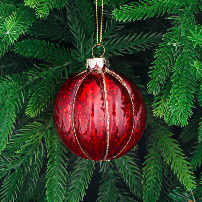 Изображение товара Стеклянный елочный шар Yancheng Shiny 8 см красный с орнаментом