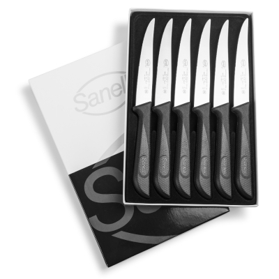 Изображение товара Набор ножей Sanelli Skin line 6 шт из нержавеющей стали с серейторной заточкой для мяса и пиццы Изображение товара Набор ножей Sanelli Skin line 6 шт из нержавеющей стали с серейторной заточкой для мяса и пиццы