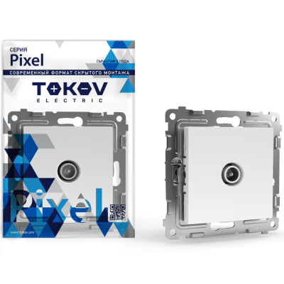 Изображение товара Розетка TV Tokov Electric Pixel 1db белая, монтаж винтовая клемма