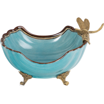 Изображение товара Блюдо из фарфора и бронзы Glasar со стрекозой 17х12х9 см ручной работы