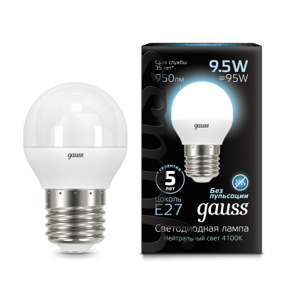 Изображение товара Светодиодная лампа Gauss LED Шар E27 9.5W 950lm 4100K серия Black Изображение товара Светодиодная лампа Gauss LED Шар E27 9.5W 950lm 4100K серия Black