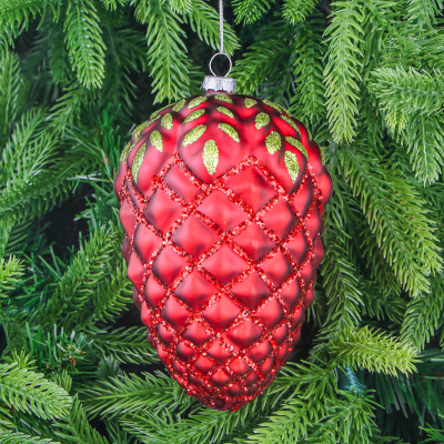 Изображение товара Стеклянная елочная игрушка шишка Yancheng Shiny новогодняя 9x9x14 см