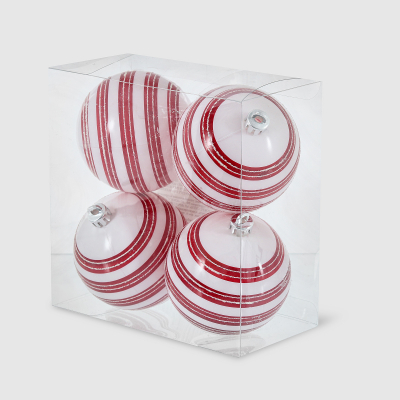 Изображение товара Набор елочных игрушек Unique Treasures 4 шт, красный белый диаметр 8 см