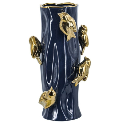 Изображение товара Элегантная керамическая ваза Glasar 21х21х40 см с птичками синяя и золотая Изображение товара Элегантная керамическая ваза Glasar 21х21х40 см с птичками синяя и золотая