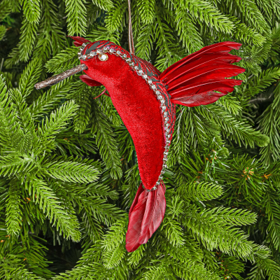 Изображение товара Декор на елку James arts колибри красная 17x13x20см елочные игрушки Птички