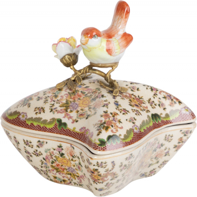 Изображение товара Шкатулка Glasar с птичкой из фарфора и бронзы, ручная работа, 16х16х19 см