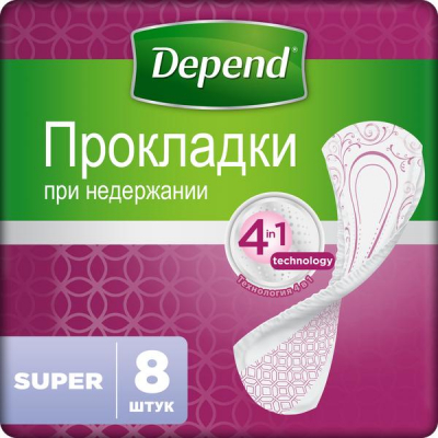 Изображение товара Урологические прокладки Depend Super 8 шт для защиты и комфорта Изображение товара Урологические прокладки Depend Super 8 шт для защиты и комфорта