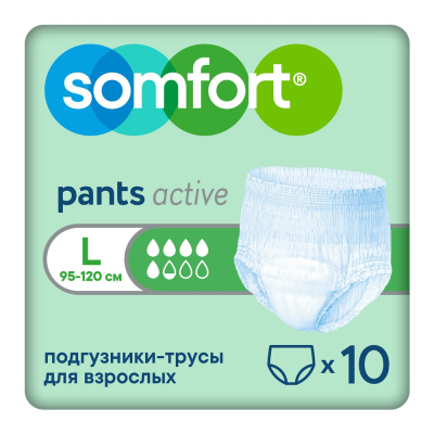 Изображение товара Подгузники-трусы Somfort Active Normal L 10 шт Изображение товара Подгузники-трусы Somfort Active Normal L 10 шт
