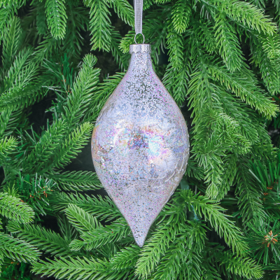 Изображение товара Шар стеклянный Yancheng Shiny белый с блестками 8x16 см