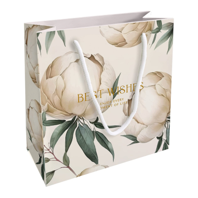 Изображение товара Подарочный пакет Be Smart Peony айвори 20х20 см яркая печать