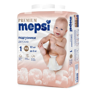 Изображение товара Подгузники Mepsi Premium для новорожденных до 6 кг, 82 шт Изображение товара Подгузники Mepsi Premium для новорожденных до 6 кг, 82 шт