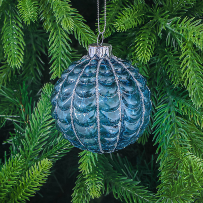 Изображение товара Стеклянный елочный шар Yancheng Shiny 8 см синий новогодний