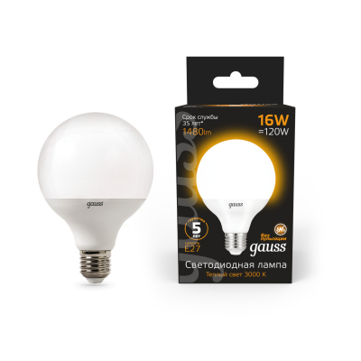Изображение товара Лампа Gauss LED G95 E27 16W 1360lm 3000K Изображение товара Лампа Gauss LED G95 E27 16W 1360lm 3000K