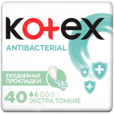 Изображение товара Прокладки Kotex Antibacterial Экстра Тонкие Ежедневные 40 шт