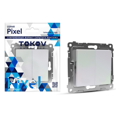 Изображение товара Выключатель Tokov Electric Pixel двухклавишный перламутровый
