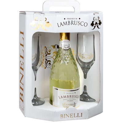 Изображение товара Набор вино игристое белое полусладкое "Binelli Premium" Lambrusco Bianco Amabile, Dell'Emilia IGT, +2 бокала 0,75 л