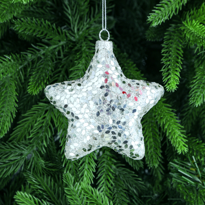Изображение товара Игрушка ёлочная Yancheng Shiny стеклянная серебристая звезда 10х5х10 см