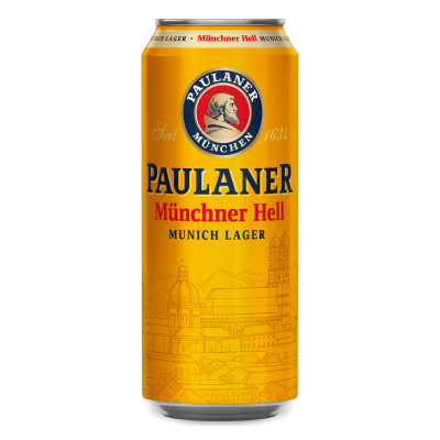 Изображение товара Пиво светлое фильтрованное Paulaner Original Munchner Hell 0,5 л ж/б Изображение товара Пиво светлое фильтрованное Paulaner Original Munchner Hell 0,5 л ж/б