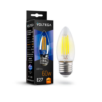 Изображение товара Лампочка Voltega Candel matt Е27 6W 2800K прозр стекло свеча